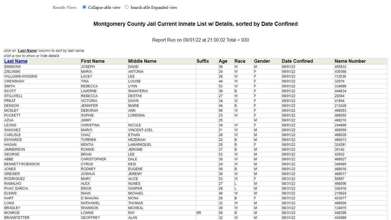 Jail Roster - Montgomery County, Texas